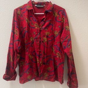 J. McLaughlin Red and Blue Floral Button Down Shirt